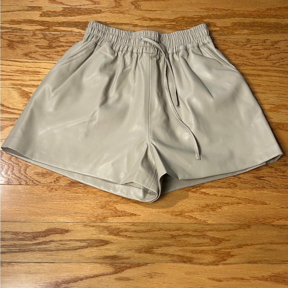 High Waist Tan Shorts with Elastic Waistband